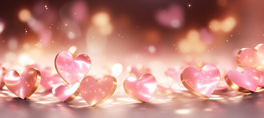 Valentine's day background with pink hearts and bokeh lights