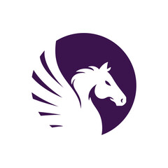 winged horse head vector logo illustration, flying horse icon. colorful isolated on white background