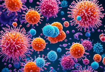Obraz na płótnie Canvas Close up virus and bacteria, Coronavirus background .bacteria germs microorganism virus cell, Viral hepatitis infection causing chronic liver disease. hepatitis viruses.