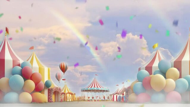 a circus tent joyful with baloon in carnival day. brazilian carnival. 4k video of a circus tent