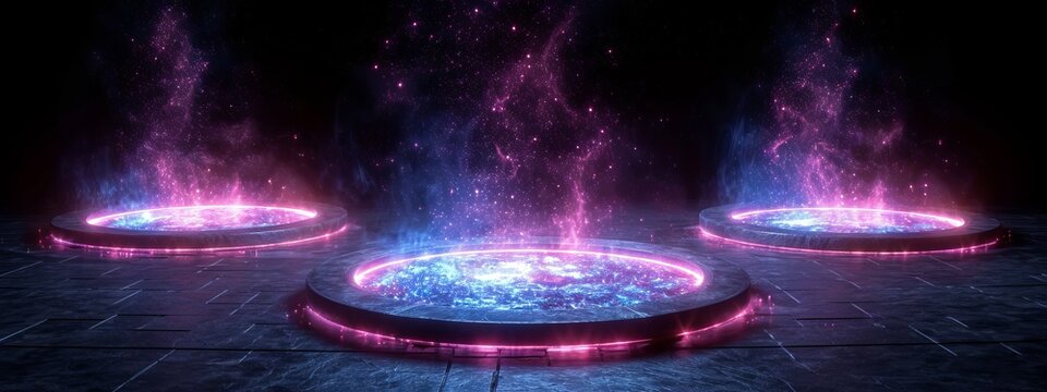 Podium light hologram tech technology background portal circle cyberpunk effect digital.  Game element podium hologram light blue hud vector 3d future futuristic data concept neon vr fi abstract cyber