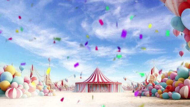 a circus tent joyful with baloon in carnival day. brazilian carnival. 4k video of a circus tent