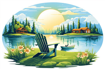 Idyllic lake view with Adirondack chairs