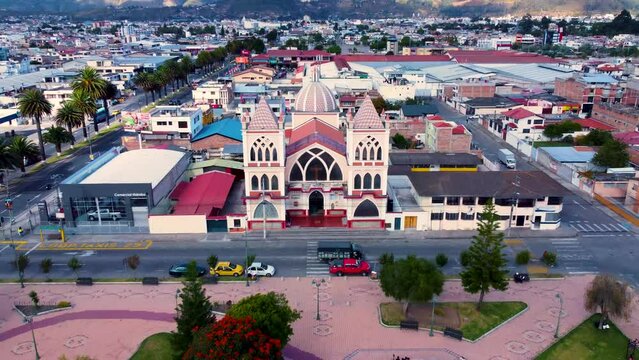 Backward View of city and old church in Ibarra, Ecuador