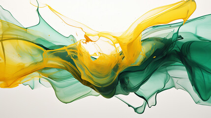 emerald green and mustard yellow wavy artwork on white background - obrazy, fototapety, plakaty