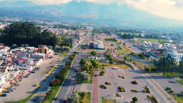 Drone view of Ibarra Linear Park, Ecuador