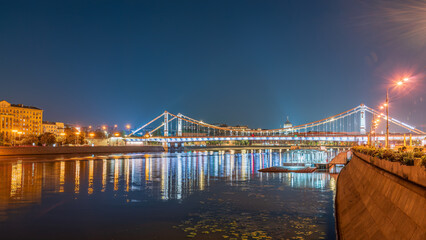 Krymsky Bridge or Crimean Bridge in Moscow at summer night