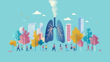 Lung related issues awareness campaigns to preventive measures and healthcare solutions. The scenes convey a sense of empathy, education, and advocacy for individuals and communities to prioritize - obrazy, fototapety, plakaty