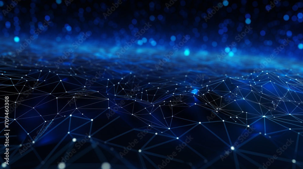 Wall mural dynamic blue tech pattern: abstract dots and lines for neural networks, cybersecurity, data flow, su