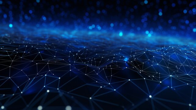 Dynamic blue tech pattern: abstract dots and lines for neural networks, cybersecurity, data flow, supercomputing, cloud technology