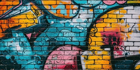 Vibrant street art on a brick wall in an urban alley