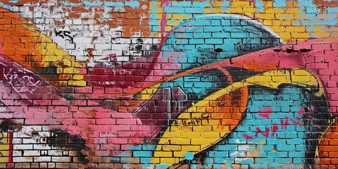 Vibrant street art on a brick wall in an urban alley