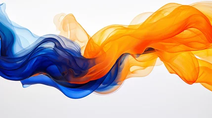 Fotobehang royal blue and tangerine flowing artwork on white background © Aura