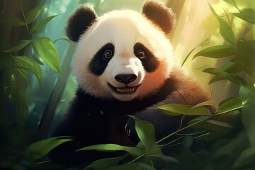 Obraz premium Portrait of giant panda in bamboo forest.