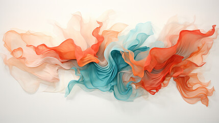turquoise and coral flowing artwork on white background