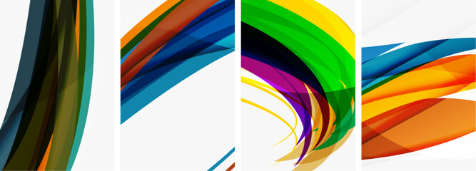 Colorful wave lines poster set for wallpaper, business card, cover, poster, banner, brochure, header, website