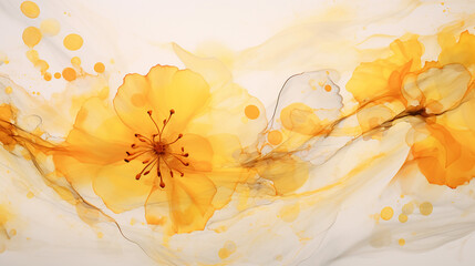 beautiful flower in yellow alcohol art painting background