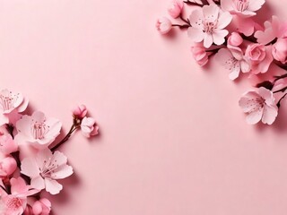 Cherry blossom sakura flower on light pink background Greeting cards for Woman's Day and Mother's Day. copy space
