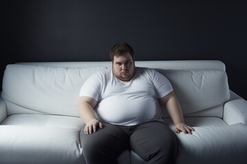 Sad Overweight plus size man thinking 