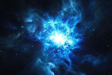 A brilliant blue supernova explosion against a dark universe backdrop - obrazy, fototapety, plakaty