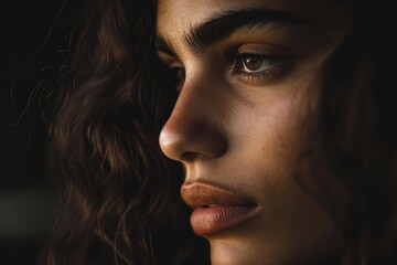 A close-up portrait of a person experiencing a deep Contemplative state of mind With a thoughtful expression and soft lighting