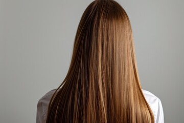 The back of a girl with long hair on white background, Smooth and shiny hair.