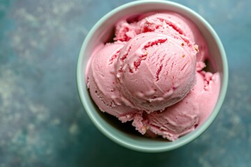 Top-down view of bowl of frozen homemade ice cream