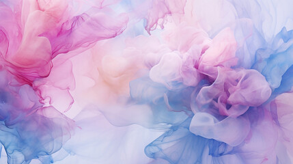 Trendy ethereal light blue, pink and purple alcohol ink floral background.