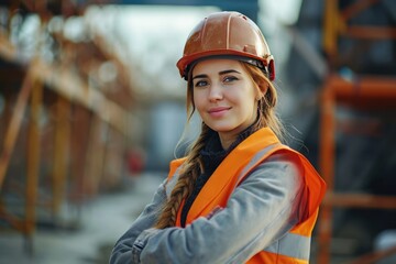 Woman, construction worker and portrait with a smile for engineering and Arms crossed, 