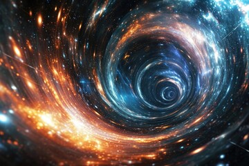 A time-travel portal in space with swirling galaxies around