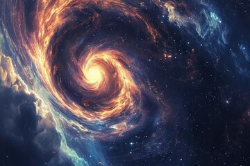 A time-travel portal in space with swirling galaxies around
