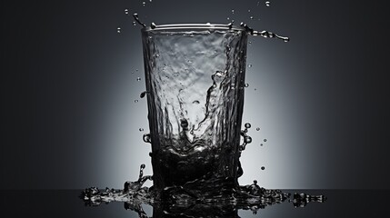 a black glass filled with spilled water, Generate AI.