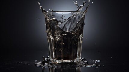a black glass filled with spilled water, Generate AI.