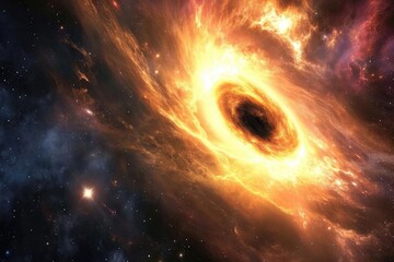 Fototapeta premium Black hole pulling in surrounding stars and gas clouds