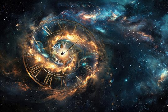 Fototapeta Cosmic clock depicting the evolution of the universe