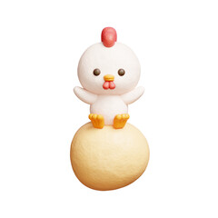 3D cute chicken with egg, cartoon animal character, 3D rendering.