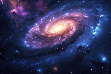 Majestic spiral galaxy in deep space Illuminated by stars and nebulae.