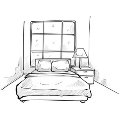 bedroom interior design handdrawn illustration