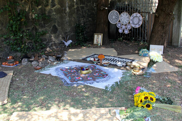 Space prepared to do a holistic ceremony with rituals to direct energy in introspection and connection to heal, say goodbye or celebrate
