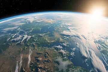 Satellite view of a terraformed mars with oceans and greenery