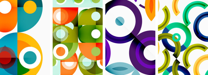 Circles and rings geometric backgrounds. Posters for wallpaper, business card, cover, poster, banner, brochure, header, website