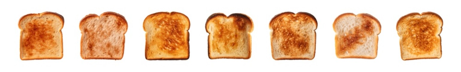 collection of slices of toast bread isolated on a transparent background, top view