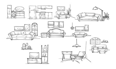 Obraz premium interior design handdrawn collection