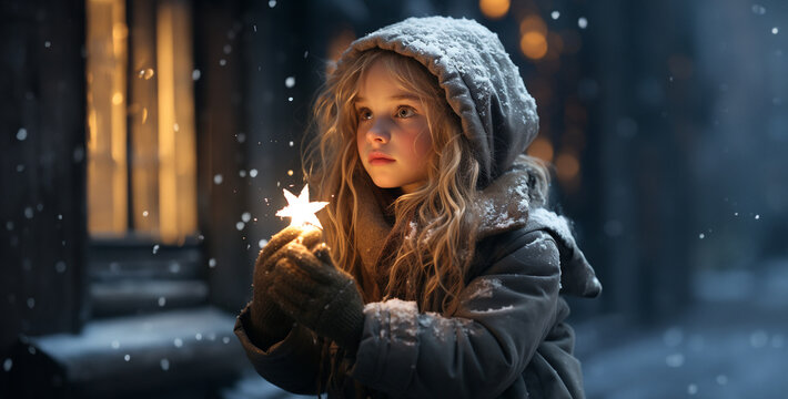 portrait of a woman in the night, A girl with her hands clasped together makes a wish