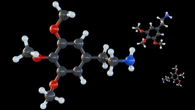 3d rendering of Mescaline structure, often known as peyote, is a phenylethylamine alkaloid is a hallucinogen found in cacti Lophophora williamsii