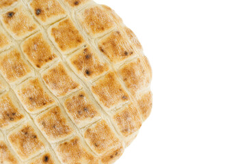 Round pita flat-bread on a white background