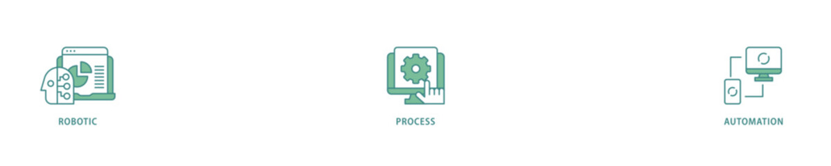 RPA icon set flow process which consists of robot, ai, artificial intelligence, automation, process, conveyor, and processor icon live stroke and easy to edit 