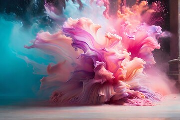 Obraz premium Mesmerizing Explosion of Pastel-Colored Powder: A Captivating Visual Delight. 