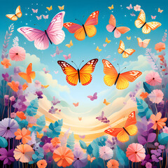 Fototapeta na wymiar Butterflies and Flowers (Butterfly Ballet)