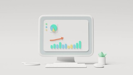 Financial information, marketing graph display, upward trend graph. 3d animation 